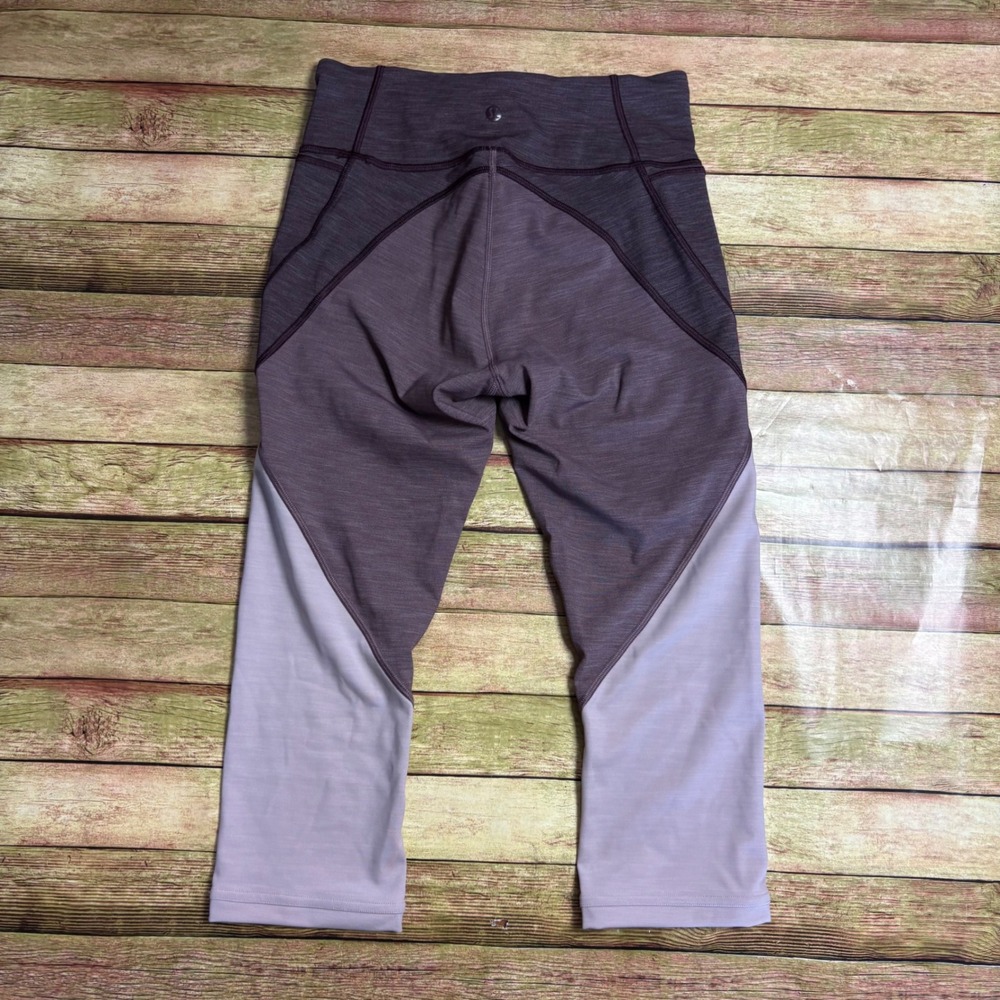 Lululemon Purple Colorblock Crop Leggings Size 6 High Rise Athletic Yoga Pants
